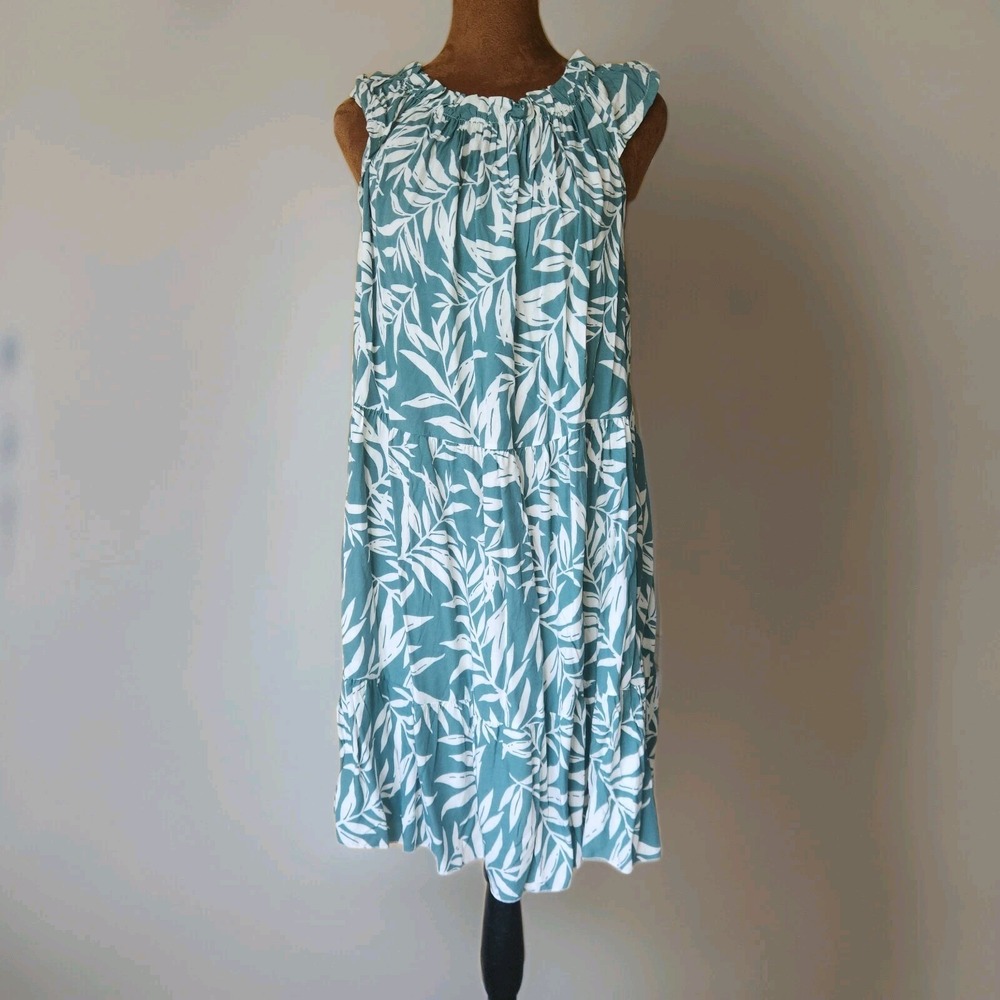 NWT Ciao Bella Dress One Size Italian‎ Made Summer Casual Leaf Pattern Green